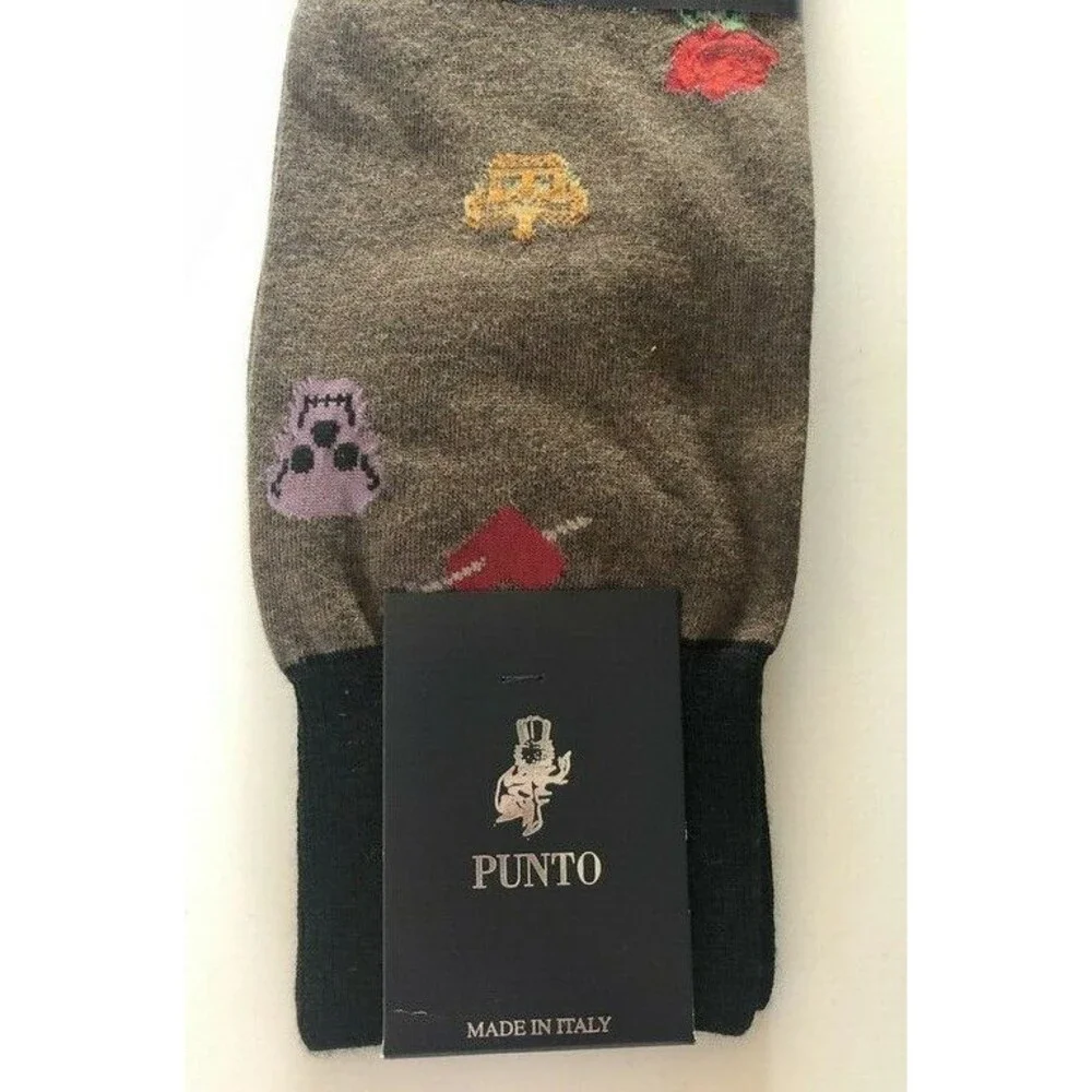 Punto Mens Dress Socks Bees Roses Crowns Skulls Egyptian Cotton Italian Brown